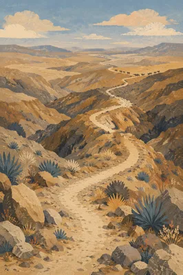 Winding Desert Canyon Path at Dusk