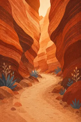 Winding Desert Path Through Slot Canyon