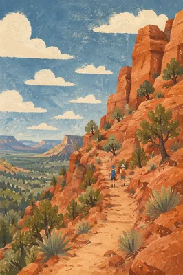 Winding Canyon Path with Evergreen Shrubs