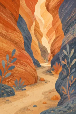 Winding Desert Path Through Glowing Canyon