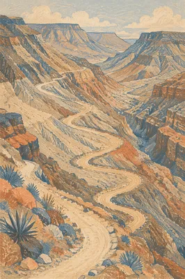Winding Desert Canyon Path from Above
