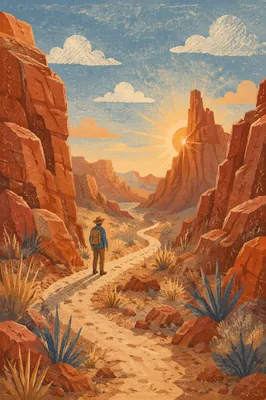 Winding Desert Canyon Path at Golden Sunset