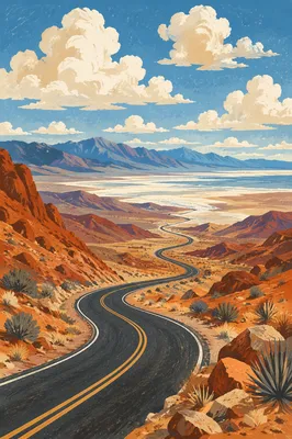 Winding Desert Road Through Orange Canyon