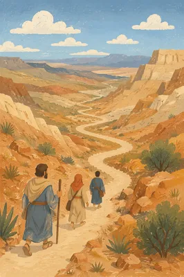 Winding Desert Canyon Path Under Blue Sky