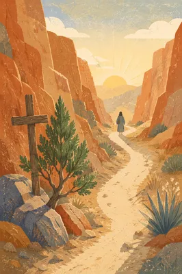 Evergreen Faith Along a Desert Canyon Path
