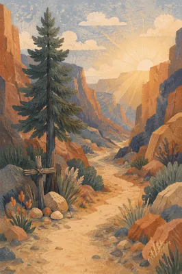 Evergreen Hope on a Desert Canyon Path