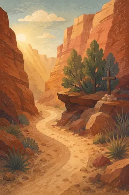 Hopeful Canyon Path with Evergreen Cross