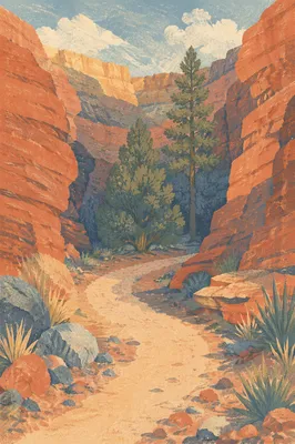 Desert Canyon Path Toward Evergreen Junipers