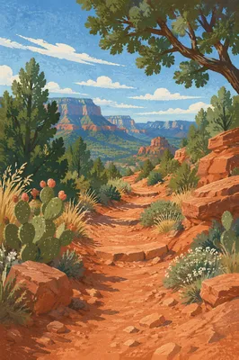 Evergreen Desert Path Through Red Canyon