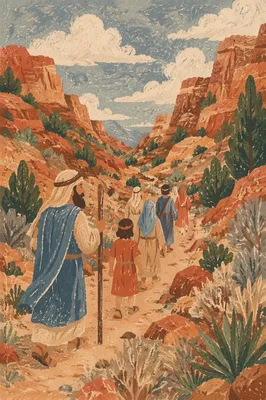 Winding Desert Canyon Path with Evergreens