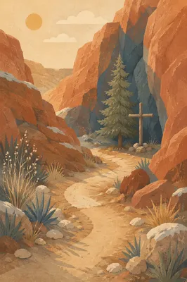 Evergreen Hope on a Desert Canyon Path