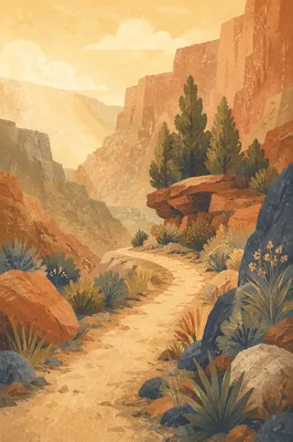 Evergreen Junipers Along a Desert Canyon Path