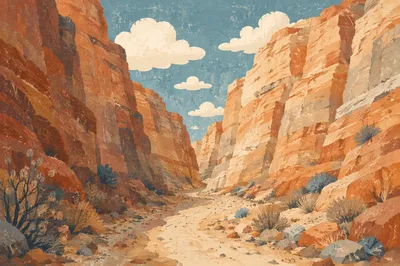 Winding Desert Canyon Path in Sunlight