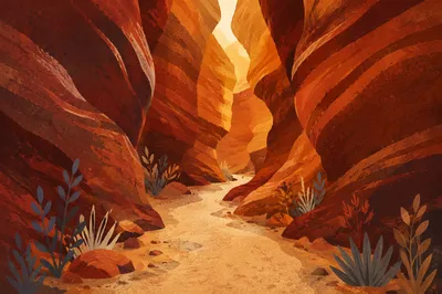 Winding Desert Path Through Slot Canyon