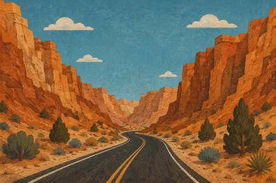 Winding Desert Road Through Sandstone Canyon