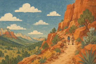 Winding Desert Path Through Evergreen Canyon