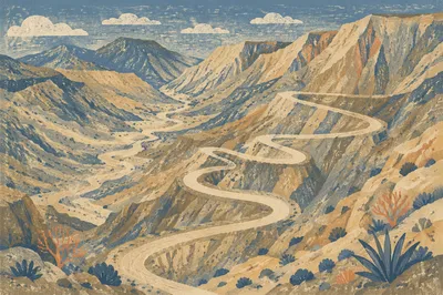 Winding Desert Canyon Path at Daylight