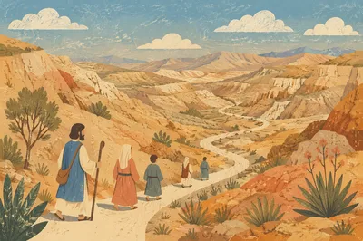 Winding Desert Canyon Path Under Blue Sky