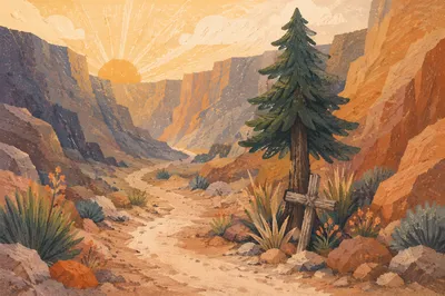 Evergreen Hope Along a Desert Canyon Path