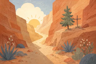 Evergreen Cross on Desert Canyon Path