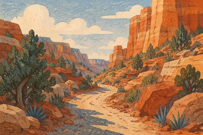 Evergreen Desert Path Through Red Canyon