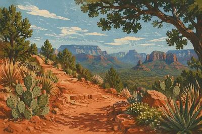 Evergreen Desert Path Through Red Canyon