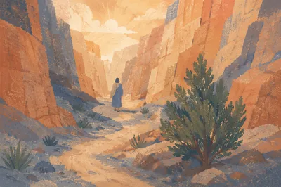 Evergreen Hope Along a Desert Canyon Path