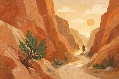Evergreen Faith on a Desert Canyon Path