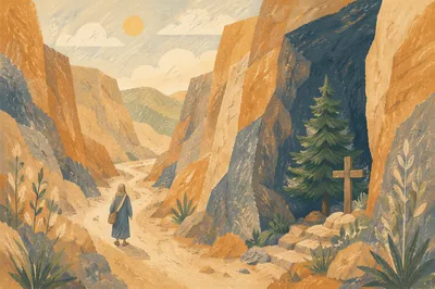 Evergreen Hope on a Desert Canyon Path