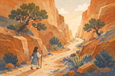 Winding Desert Canyon Path with Junipers