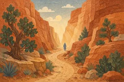 Desert Canyon Path with Evergreen Hope
