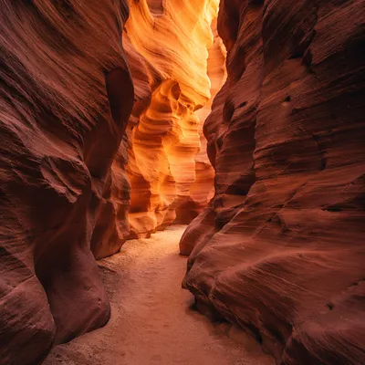 Winding Desert Path Through Glowing Slot Canyon