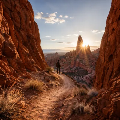 Winding Desert Canyon Path at Golden Sunset