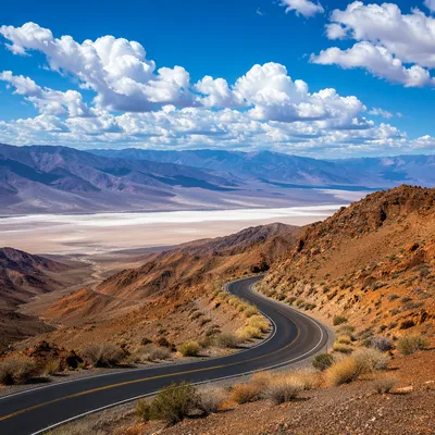 Winding Desert Road Through Canyon Landscape