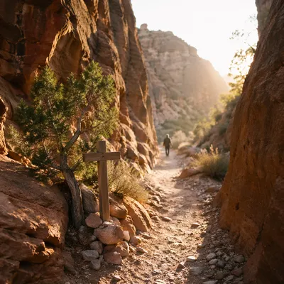 Evergreen Faith Along Desert Canyon Path