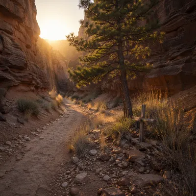 Evergreen Hope Along Desert Canyon Path