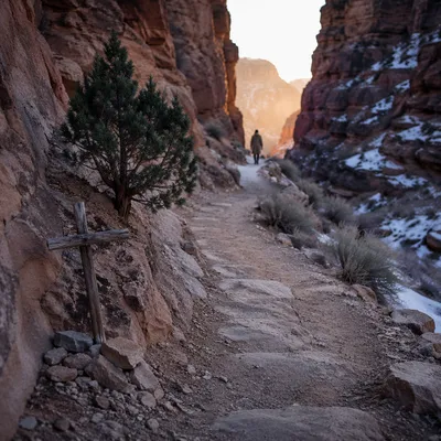 Evergreen Hope on Desert Canyon Path