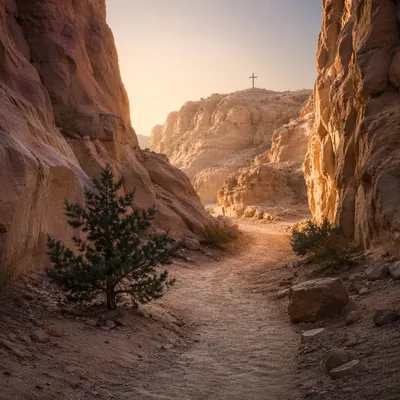 Evergreen Hope Along a Desert Canyon Path