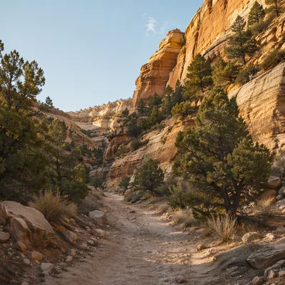 Evergreen Desert Path Through Sandstone Canyon