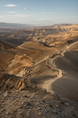 Winding Desert Canyon Path at Golden Hour