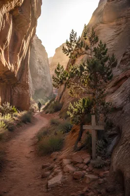 Evergreen Hope Along Desert Canyon Path