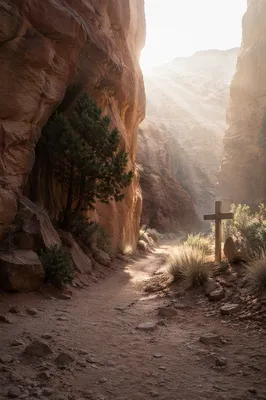 Evergreen Faith Along a Desert Canyon Path