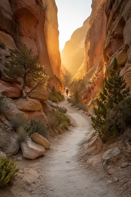 Desert Canyon Path with Evergreen Hope