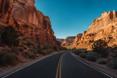 Desert Road Through Sandstone Canyon