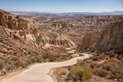 Winding Desert Canyon Path in Sunlight