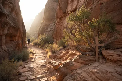 Evergreen Hope Along Desert Canyon Path