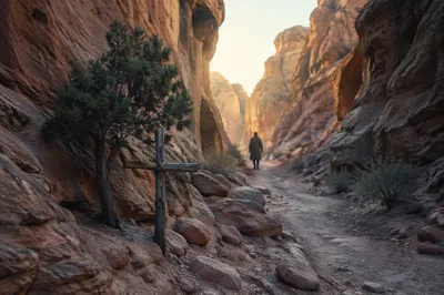 Evergreen Hope on Desert Canyon Path