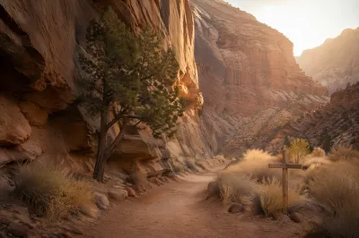 Evergreen Faith Along Desert Canyon Path