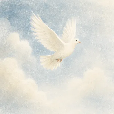 White Dove Flying in Luminous Sky