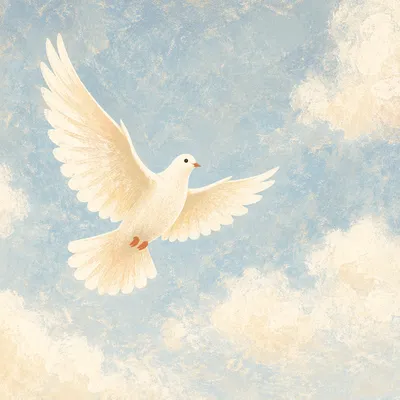 White Dove Flying in Peaceful Sky